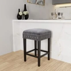 Hillsdale Furniture Cassidy Wood And Upholstered Counter Height Backless Stool - 26.25H X 16W X 16D - Black And Blue -Elegance Barware e6c835d6 4ea3 4861 b7b7 5ec6bc50aeed