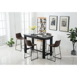 Roundhill Furniture Bronco Antique Wood Finished Bar Dining Set: Table And Four Bar Stools - Brown -Elegance Barware e73e9d8a 99f6 4084 88f6 d74f73780554