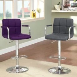 Leatherette And Metal Bar Stool - Grey -Elegance Barware e7621abd c627 480e b029 a03675325b52