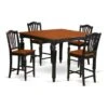 Black & Cherry Finish Natural Rubberwood 5-piece Dining Pub Set -Counter-height Square Table- 4 Chairs(Seat's Type Options) - CHEL5-BLK-W