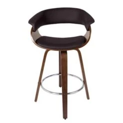 Modern Swivel Bar Stools Upholstered Counter Stools, Set Of 2 - Black/Walnut - Bar Height -Elegance Barware e8a44303 9bd1 4fc2 9a69 17733175b146