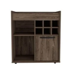 FM Furniture Leeds Bar Cabinet With 2 Concealed Shelves, 2 Open Shelves, And 6 Liquor Cubbies - MDF -Elegance Barware e8a5a3e9 3bb5 485c a470 8447138ae874