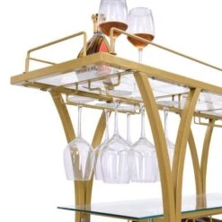 Serving Cart Glass Bar 3-Tier Metal Frame And Shelf - Golden -Elegance Barware e8a80eda bc2a 4057 b003 6fafd9c9c164