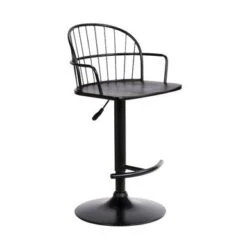 Elegance Barware 21 Edward Farmhouse Adjustable Bar Stool In Wood And Metal - Black