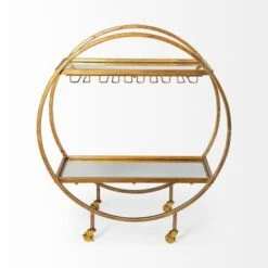 Carola Gold Iron Frame W/ Two-Tier Mirrored Shelves & Stemware Holder Bar Cart - 36.25L X 18.0W X 40.25H - Gold -Elegance Barware e960af4c ba26 46c6 aef2 b1986d14533d