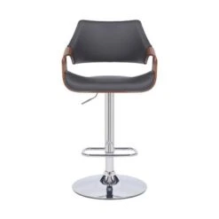 Aspen Adjustable Swivel Faux Leather And Wood Bar Stool With Metal Base - Black, Walnut, And Black -Elegance Barware e9a95b96 d41e 4454 9b55 f0e967932c82