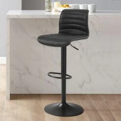 Wyatt Adjustable Height Swivel Stool - 17"d X 17"w X 42.13"h - Single - Distressed Black - Bar Height