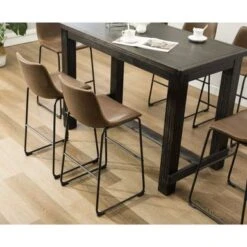 Roundhill Furniture Lotusville 7-PC Antique Black Wood Table With Faux Leather Barstools - White -Elegance Barware eb23166b 795e 4e77 9a7b b4e06929e4fe