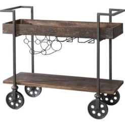 FirsTime & Co. Factory Row Industrial Farmhouse Wheeled Bar Cart - Rustic Brown -Elegance Barware ec936d03 ec36 45b9 b6b6 65900ef82bf4