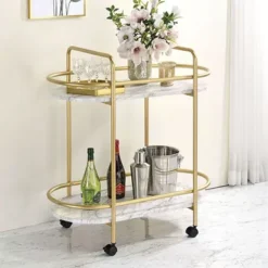 Contemporary Gold/White Serving Cart