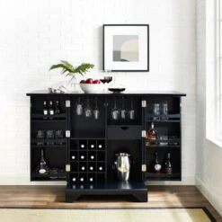 LaFayette Black Finish Expandable Bar Cabinet - Wood - Black