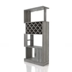 DH BASIC Contemporary Dual-Side Access Lattice 11-Bottle Wine Rack And Cabinet By Denhour - Light Hickory -Elegance Barware ee468451 303a 497c 97ea e85bf4a64806