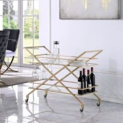 FirsTime & Co. Gold Jemma Geometric Glam Bar Cart, Metal Frame, Glass Top - Metal - Gold