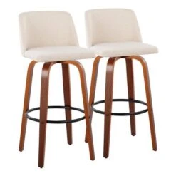 Carson Carrington Vallberga 30" Fixed-Height Bar Stool With Walnut Wood Base (Set Of 2) - Grey Noise Fabric/Round Black Footrest -Elegance Barware eeac6bfd dc73 4b7b ba27 9392de505254