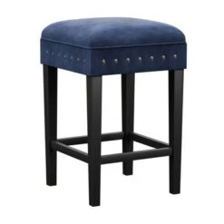 Hillsdale Furniture Cassidy Wood And Upholstered Counter Height Backless Stool - 26.25H X 16W X 16D - Black And Blue -Elegance Barware efda7ffc 6db7 4ba7 bea8 146de7889356