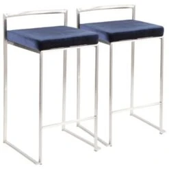 Silver Orchid Forrest Stainless Steel Stackable Counter Stool (Set Of 2) - Blue Velvet