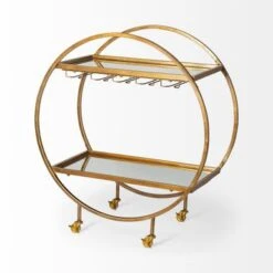 Carola Gold Iron Frame W/ Two-Tier Mirrored Shelves & Stemware Holder Bar Cart - 36.25L X 18.0W X 40.25H - Gold -Elegance Barware f048376a 0cc7 4a28 86a8 af9b9983863a
