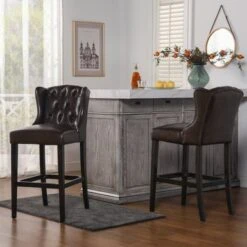 Richmond Faux Leather Armless Wingback Tufted Counter And Bar Stool - Single - Vintage Black Brown - Counter Height -Elegance Barware f2439218 fe6c 48f6 8597 1284c5ceea42