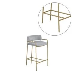 Upholstered Low Back Counter Height Stool In Grey And Gold - Single - Grey And Gold - Counter Height - 23-28 In. -Elegance Barware f283acb4 c0e3 4eda 9c60 b086f83884ab