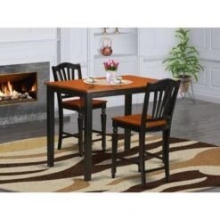Acacia Wood 3-piece Counter Height Dining Set - A Kitchen Table & 2 Chairs - Black & Cherry (Seat's Type Options) - YACH3-BLK-LC -Elegance Barware f28d781c ce1e 42ad aae5 f49ffbd93b3d