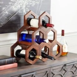Brown Wood Contemporary Wine Rack 17 X 18 X 8 - 18 X 8 X 17 - Brown