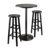 3pc Round Black Pub Table With Two 29" Wood Stool Square Legs
