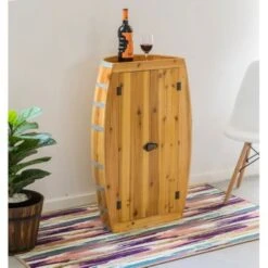 Vintiquewise Half Barrel Cabinet Wine Storage With Lockable Double Doors - Brown -Elegance Barware f383bdbf 4193 4c91 ac2f c150f0cca5c3