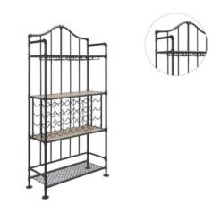 Metal Frame Wine Shelf In Oak And Sandy Black Finish - Oak/Sandy Black -Elegance Barware f423b5e8 e6e5 4bb5 b418 e7130326e1e6