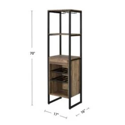 Wood Wine Rack With1 Drawer And 3 Shelves In Weathered Oak - Weathered Oak -Elegance Barware f531b7d6 bf8f 4d5a beb6 48fe55da904f