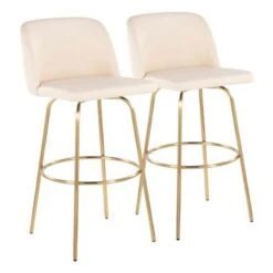 Silver Orchid Vallberga 30" Fixed-Height Bar Stool With Metal Base & Round Gold Footrest (Set Of 2) - Cream Noise Fabric/Black Metal Base -Elegance Barware f5595ccb 82c2 4463 bad4 adc93db99d7d