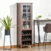 HOMCOM Wine Cabinet Bar Display Cupboard With Glass Door And 3 Storage Compartment For Home Bar - Walnut