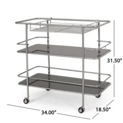 Bridger Modern 3 Tier Bar Cart With Glass Shelving By Christopher Knight Home - 34.00" L X 18.50" W X 31.50" H - Iron/Glass - Silver + Black -Elegance Barware f613fe25 e715 4306 aa6e f87c8ad5f8b8