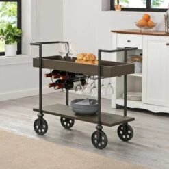 FirsTime & Co. Factory Row Industrial Farmhouse Wheeled Bar Cart - Gray -Elegance Barware f6a8c95f 4201 4d78 9b9c 6b9fc59c429a