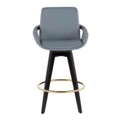 Carson Carrington Pugo Fixed-Height Counter Stool With Black Wood Base (Set Of 2) - Black + Gold Footrest -Elegance Barware f6e457d8 cb34 4a61 8d79 94b5dbe6c205