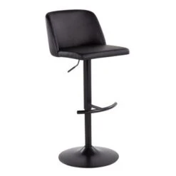 Strick & Bolton Oscar Adjustable Bar Stool With Rounded T Footrest (Set Of 2) - Black Faux Leather/Black