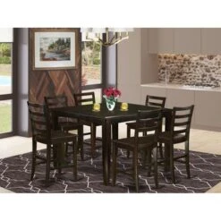 East West Furniture Modern 7-piece Pub-height Table Set - A Table And 6 Chairs In Cappuccino Finish (Seat's Type Options) - FAIR7-CAP-LC -Elegance Barware f7e28a34 4733 47a3 832d e5b16f679b8e