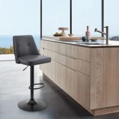 Jacob Adjustable And Swivel Faux Leather And Wood Bar Stool With Metal Base - Cream, Walnut And Chrome -Elegance Barware f890a705 a1e3 4b28 a1e8 5002d4f3afc0