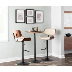 Carson Carrington Leksand Mid-Century Modern Adjustable Bar Stool With Walnut Wood Accents - Teal Noise Fabric -Elegance Barware f8b0a010 e72c 4412 b7e6 c0e1c4963392