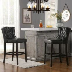 Richmond Faux Leather Armless Wingback Tufted Counter And Bar Stool - Single - Vintage Black Brown - Counter Height -Elegance Barware f8bdc39b 4875 4cc7 b1f5 4412fb874400