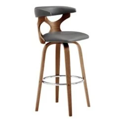 Zenia Modern Faux Leather And Wood Swivel Bar/Counter Stool - Grey & Walnut - Bar Height -Elegance Barware f8c3d051 fed3 4804 930c 0a547340ff16