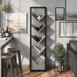 DH BASIC Industrial Metal V-cut 5-shelf Compact Wine Rack By Denhour - Cement -Elegance Barware f93e2183 6956 4b4c 9115 006d2895ad8e