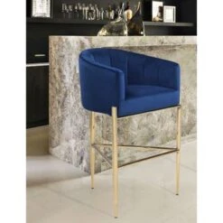 Silver Orchid Beavers Velvet Upholstered Shelter Arm Bar Stool - Navy - Counter Height -Elegance Barware f9641c6c 39c8 4c35 b114 4b6061803fd8