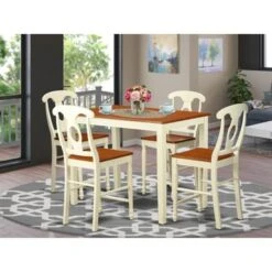 East West Furniture Acacia Wood 5-piece Counter-height Set - A Dining Table And 4 Wooden Chairs ( Finish Option) - YAKE5-BLK-W -Elegance Barware f97721b5 14f0 40d8 97cb a29d513f2d04