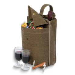 Curata Silverado Ii Brown Canvas Wine Cooler/Tote With 2 Goblets And Corkscrew - Brown