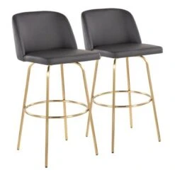 Silver Orchid Vallberga 30" Fixed-Height Bar Stool With Metal Base & Round Gold Footrest (Set Of 2) - Cream Noise Fabric/Black Metal Base -Elegance Barware fc394e75 28a1 41b1 b86c 03722c8293f5