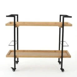 Gerard Modern Industrial 2-Tier Wood Bar Cart With Wheels By Christopher Knight Home - 38.00" W X 16.10" D X 33.00" H - Brown -Elegance Barware fe7c27ee 1bab 4758 8394 12db5ac4208b