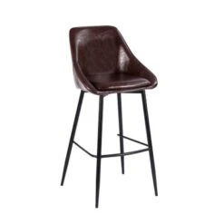 Porthos Home Umi Bar Stools Set Of 2, PU Leather Upholstery, Iron Legs - Brown -Elegance Barware feb6b148 6ca0 463d abbb a4d756647a9f