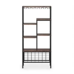 Lee Vintage Retro Brown/ Black Freestanding Wine Bar Rack Cabinet With Glass Holder, Industrail Wood Wine Storage Display Shelves - Vintage Brown -Elegance Barware fefb6acf 6e7c 43ae b7a8 4cf4b73beb12