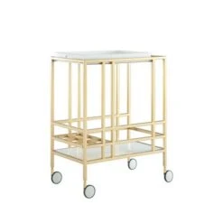 Ronald Serving Bar Cart, Removable Tray/ Wine Bottle Storage/ Casters - N/A - Gold/ Walnut -Elegance Barware ffb1d044 4510 43eb 99dc af754053cb45